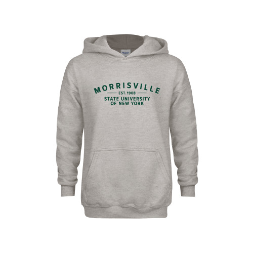  Youth Grey Fleece Hood - Arching Wordmark