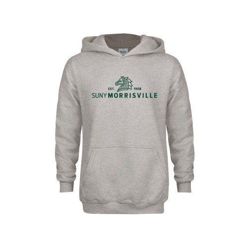  Youth Grey Fleece Hood - Mustang and SUNY Wordmark