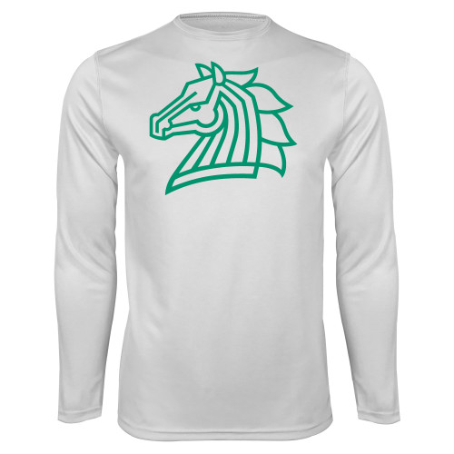  White Performance Long Sleeve Shirt - Mustang Mark