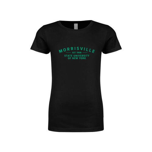  Next Level Girls Black Fashion Fit T Shirt - Arching Wordmark