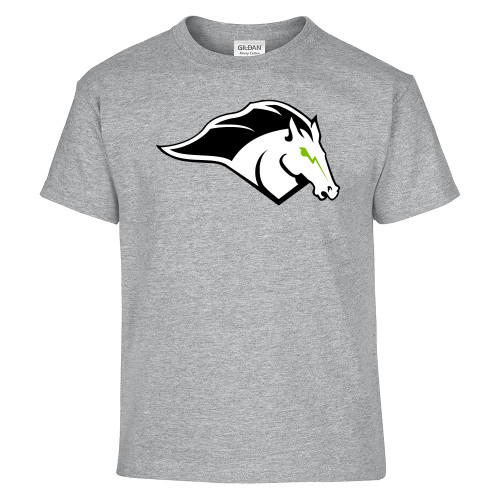 Youth Grey T Shirt - Mustang Mascot