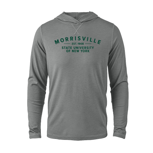  Grey Heather Long Sleeve Hooded Tee - Arching Wordmark