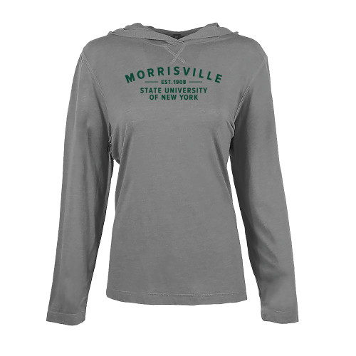  Womens Grey Heather Long Sleeve Hooded Tee - Arching Wordmark