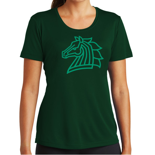  Womens Dark Green Performance Short Sleeve Tee - Mustang Mark