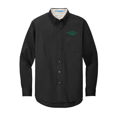 Black Twill Button Down Long Sleeve - Arching Wordmark