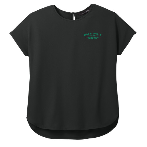  Mercer + Mettle Womens Black Stretch Crepe Crew - Arching Wordmark
