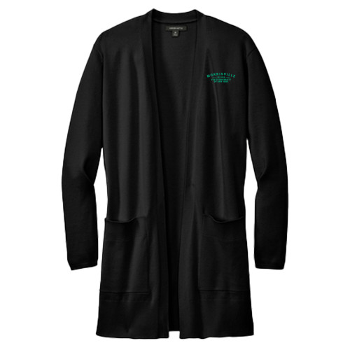  Mercer + Mettle Womens Black Open Front Cardigan Sweater - Arching Wordmark