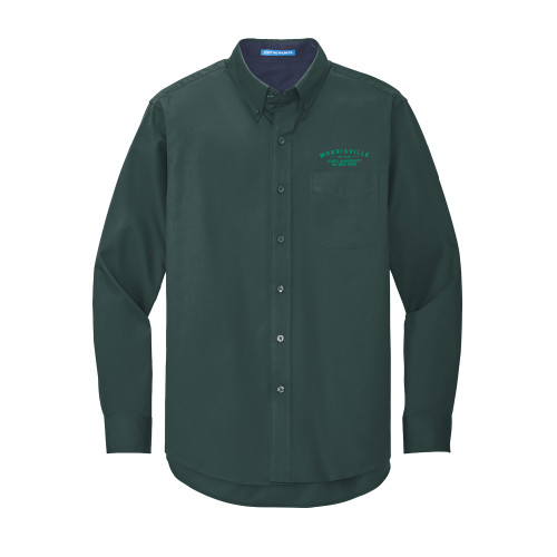  Dark Green Twill Button Down Long Sleeve - Arching Wordmark