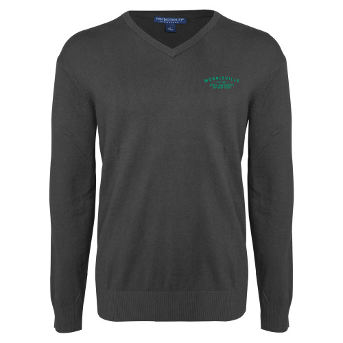  Charcoal Heather VNeck Sweater - Arching Wordmark