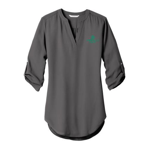  Womens Grey 3/4 Sleeve Tunic Blouse - Mustang and Formal Wordmark