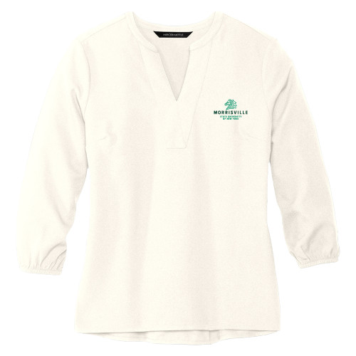  Mercer + Mettle Womens Ivory 3/4 Sleeve Crepe Blouse - Mustang and Formal Wordmark
