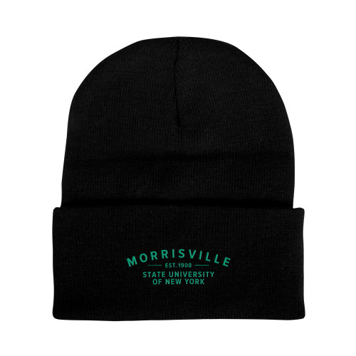  Black Knit Beanie w/Cuff - Arching Wordmark