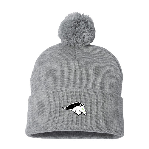  Sportsman Heather Grey Pom Pom Cuffed Beanie - Mustang Mascot