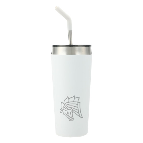  Faye White Vacuum Tumbler w/ Stainless Steel Straw 20 oz - Mustang Mark Engraved