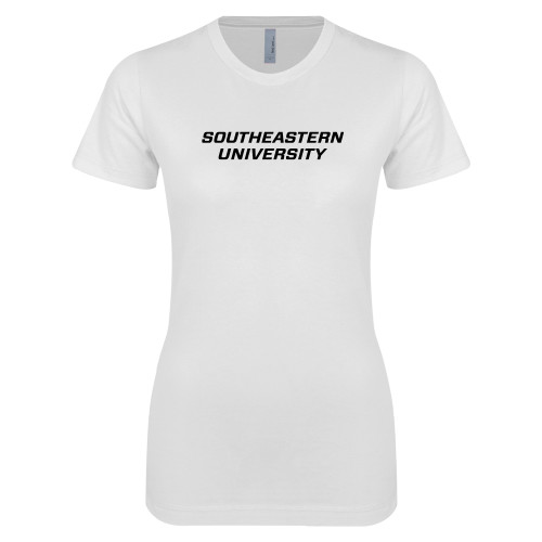  Next Level Womens White Boyfriend Tee - Wordmark