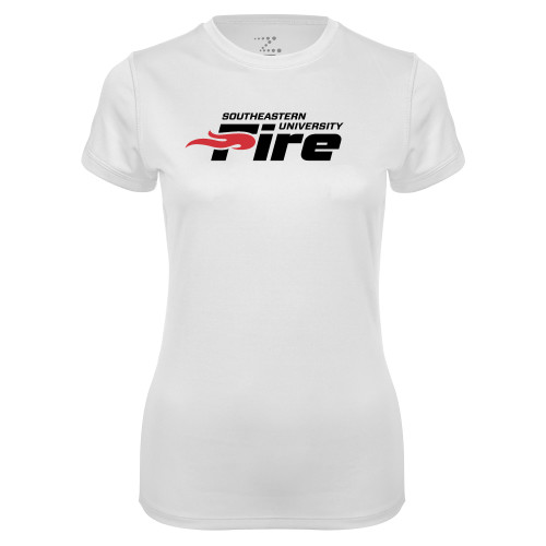 Womens White Performance Tee - Secondary Mark