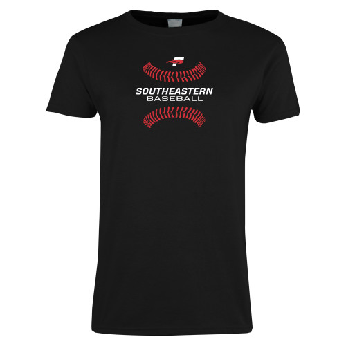  Womens Black Short Sleeve Tee - Baseball Design