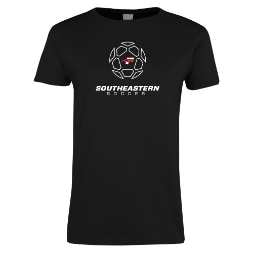  Womens Black Short Sleeve Tee - Soccer Design