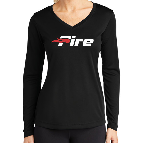  Womens Black Performance Long Sleeve V Neck Shirt - Primary Mark