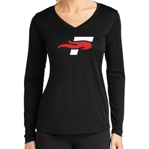  Womens Black Performance Long Sleeve V Neck Shirt - F