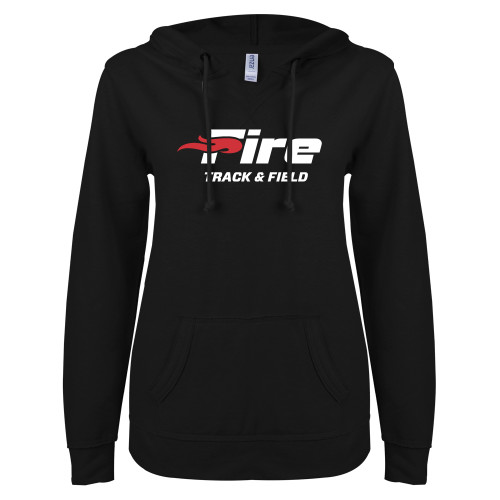  ENZA Womens Black V Notch Raw Edge Fleece Hoodie - Track & Field