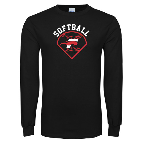  Black Long Sleeve T Shirt - Softball Design