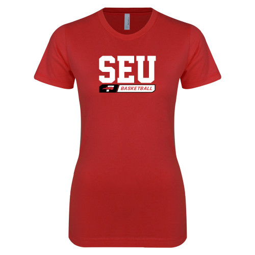  Next Level Womens Red Boyfriend Tee - Basketball Design