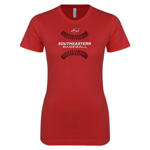  Next Level Womens Red Boyfriend Tee - Baseball Design