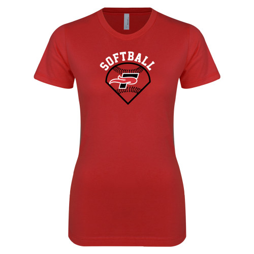  Next Level Womens Red Boyfriend Tee - Softball Design