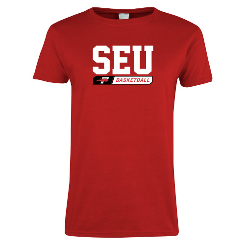  Womens Short Sleeve Red Tee - Basketball Design
