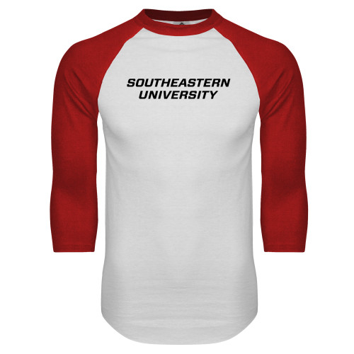  White/Red Raglan Baseball T Shirt - Wordmark