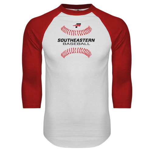  White/Red Raglan Baseball T Shirt - Baseball Design