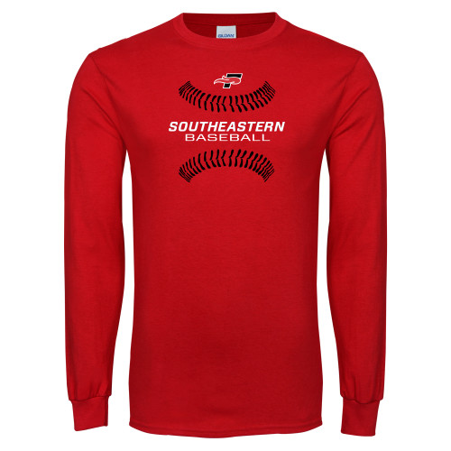  Red Long Sleeve T Shirt - Baseball Design