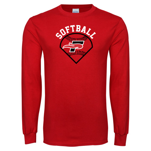  Red Long Sleeve T Shirt - Softball Design
