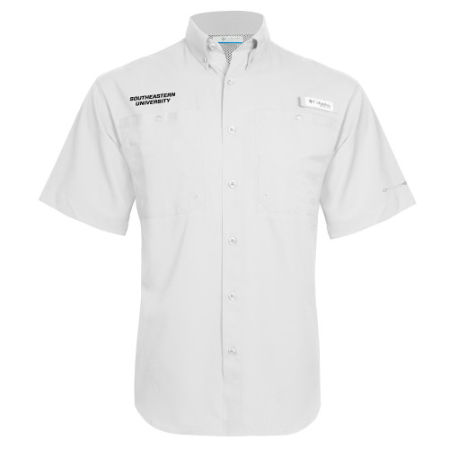  Columbia White Tamiami Performance Short Sleeve Shirt - Wordmark