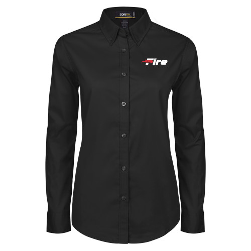  Womens Black Twill Button Down Long Sleeve  - Primary Mark