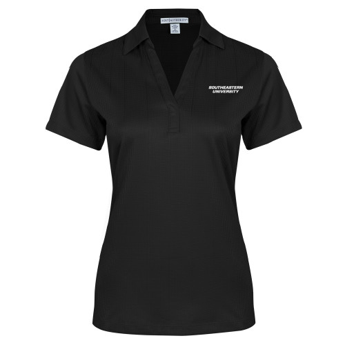  Womens Black Performance Fine Jacquard Polo - Wordmark