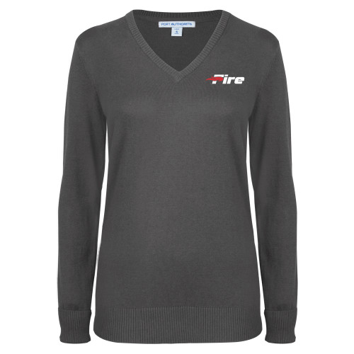  Womens Charcoal Heather VNeck Sweater - Primary Mark