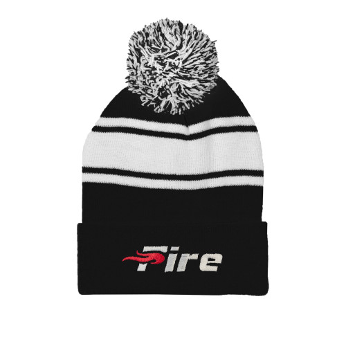  Black/White Two Tone Knit Pom Beanie w/Cuff - Primary Mark