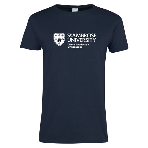  Womens Navy Short Sleeve Tee - St Ambrose - Clinical Residency in Orthopaedics