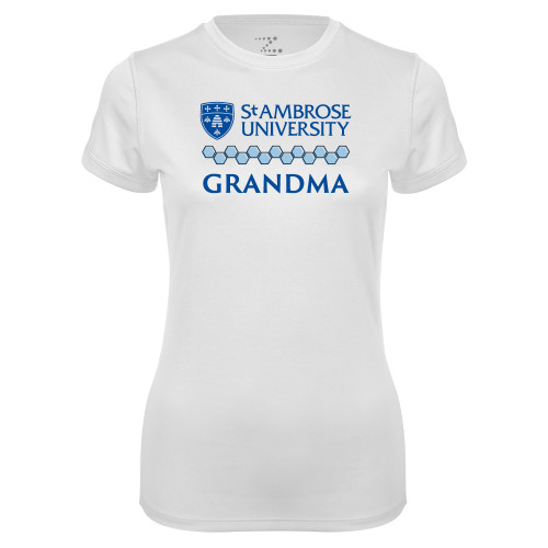  Womens White Performance Tee - St Ambrose - Grandma