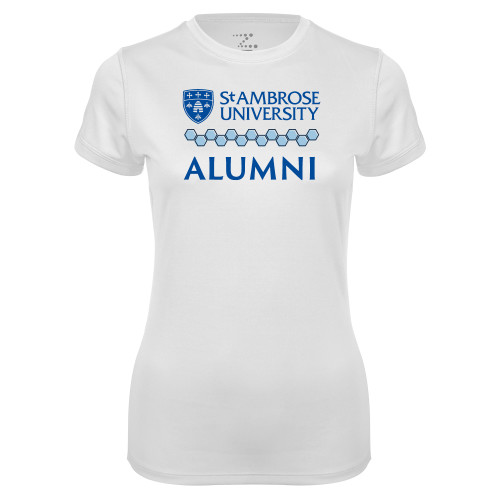  Womens White Performance Tee - St Ambrose - Alumni