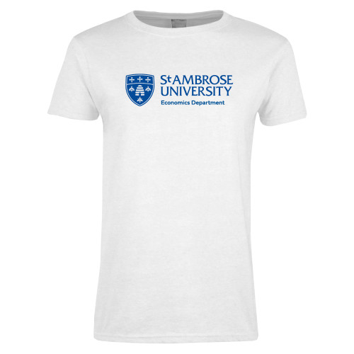 Womens White Short Sleeve Tee - St Ambrose - Economics Department