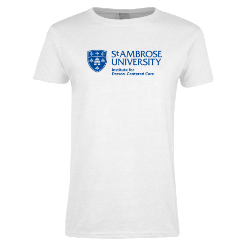  Womens White Short Sleeve Tee - St Ambrose - Institute for Person-Centered Care