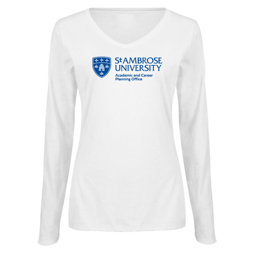  Womens White Long Sleeve V Neck Tee  - St Ambrose - Academic and Career Planning Office