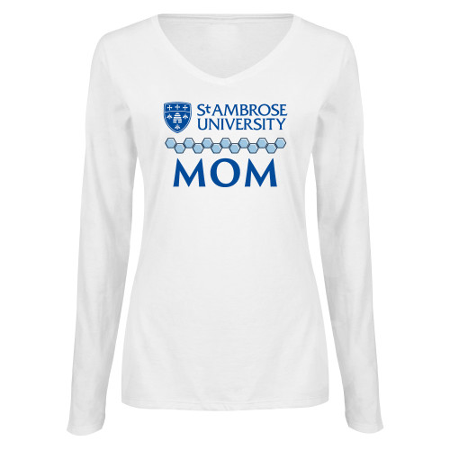  Womens White Long Sleeve V Neck Tee  - St Ambrose - Mom