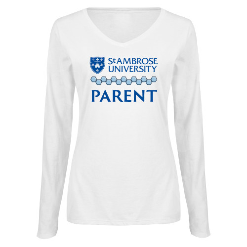  Womens White Long Sleeve V Neck Tee  - St Ambrose - Parent