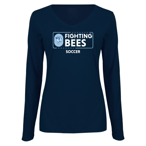  Womens Navy Long Sleeve V Neck Tee  - St Ambrose - Soccer