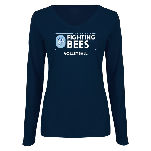  Womens Navy Long Sleeve V Neck Tee  - St Ambrose - Volleyball
