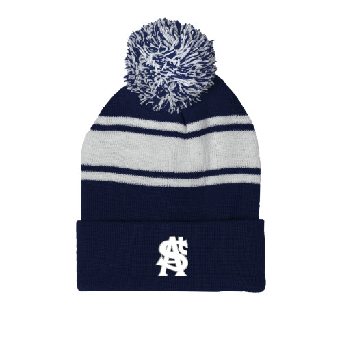  Navy/White Two Tone Knit Pom Beanie w/Cuff - SAU Baseball Lockup